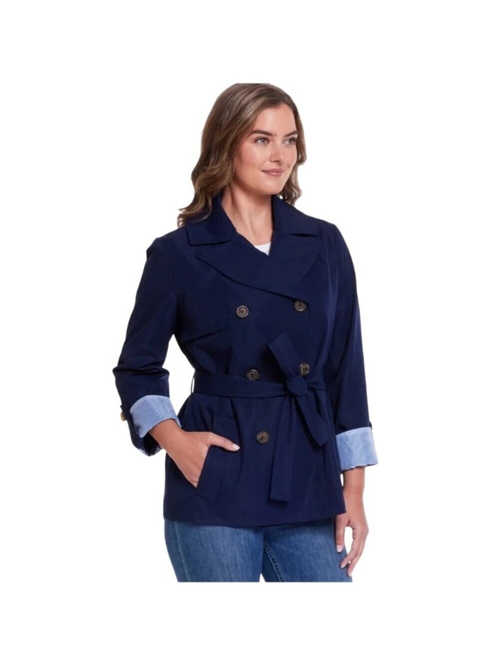 Weatherproof Navy Blue Double-Breasted Peacoat Size S NO BELT